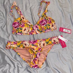 Yellow with Floral Pattern Bikini/ Two-Piece NWT